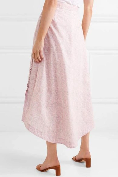 Shop Loewe Floral-print Cotton-poplin Midi Skirt In Baby Pink