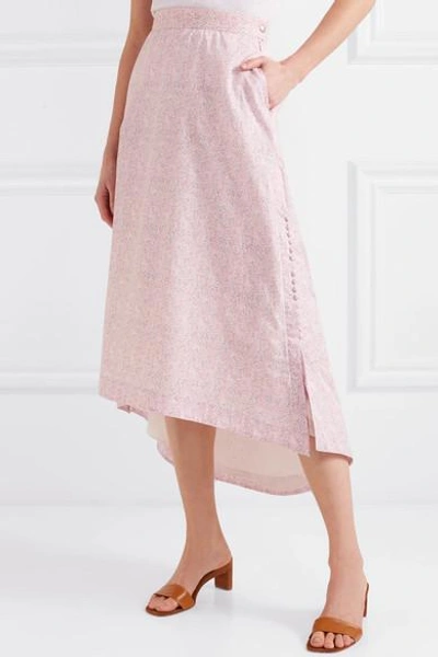 Shop Loewe Floral-print Cotton-poplin Midi Skirt In Baby Pink