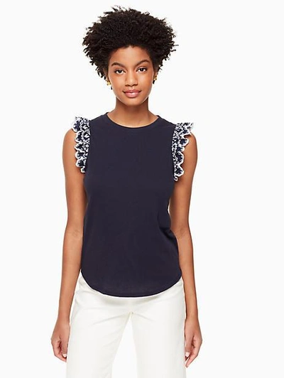 Shop Kate Spade Eyelet Sleeveless Tee In Rich Navy