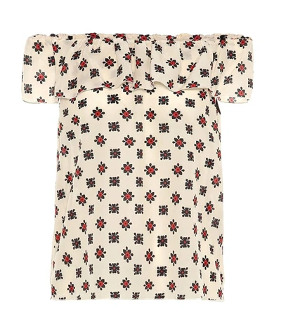 Shop Red Valentino Off-the-shoulder Silk Top In Multicoloured