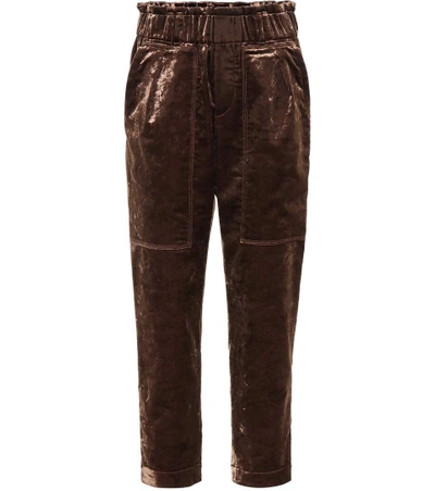 Shop Brunello Cucinelli Cropped Velvet Pants In Brown