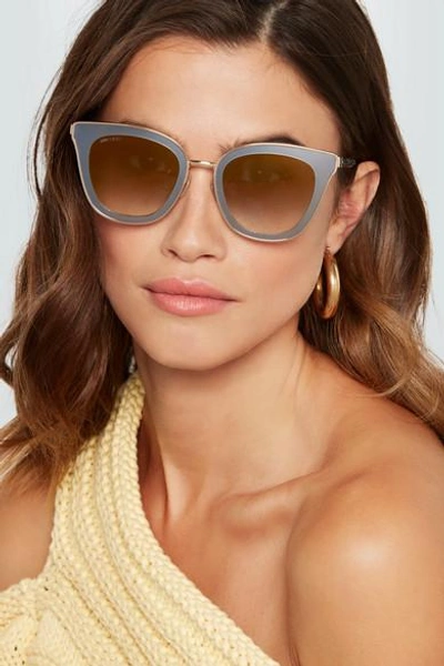 Shop Jimmy Choo Crystal-embellished Cat-eye Acetate Sunglasses In Gray