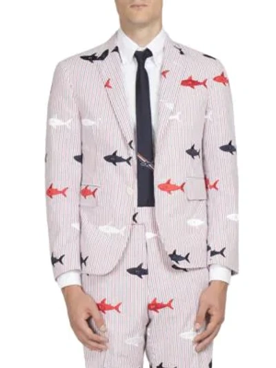 Shop Thom Browne Shark Embroidered Jacket In Multi
