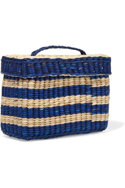 Shop Nannacay Baby Roge Pompom-embellished Striped Woven Raffia Tote In Blue