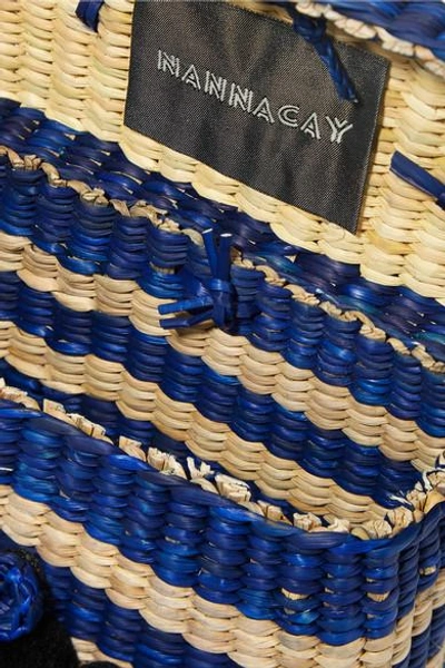 Shop Nannacay Baby Roge Pompom-embellished Striped Woven Raffia Tote In Blue