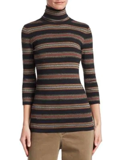 Shop Brunello Cucinelli Wool And Cashmere Striped Turtleneck In Anthracite