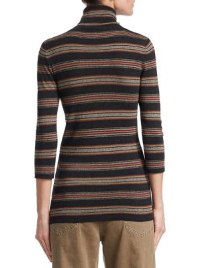 Shop Brunello Cucinelli Wool And Cashmere Striped Turtleneck In Anthracite