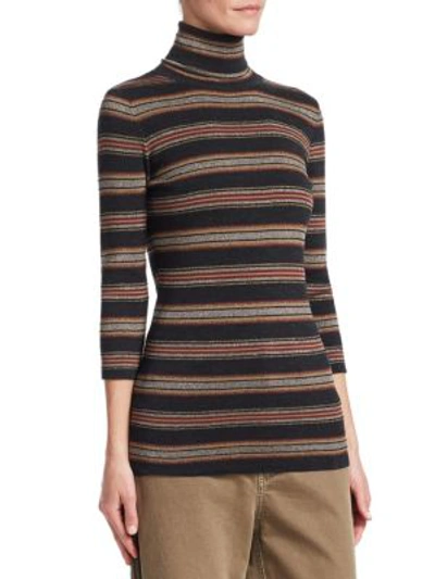 Shop Brunello Cucinelli Wool And Cashmere Striped Turtleneck In Anthracite