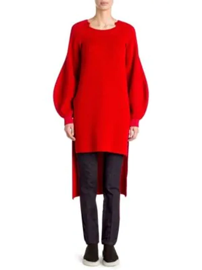 Shop Stella Mccartney High-low Ribbed Sweater In Lover Red