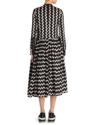 Shop Stella Mccartney Zip Front Zigzag Silk Dress In Bone Black