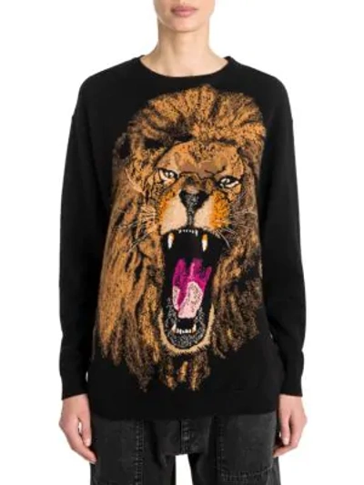 Shop Stella Mccartney Intarsia Lion Print Wool Sweater In Multi