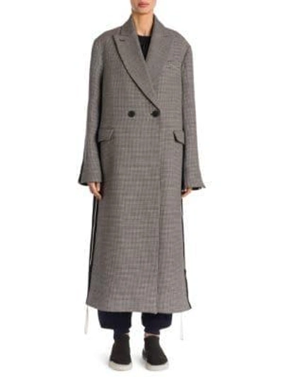 Shop Stella Mccartney Oversized Houndstooth Wool-silk Coat In Ink Ivory