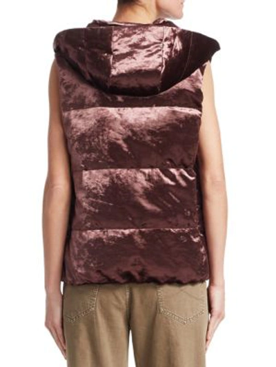 Shop Brunello Cucinelli Velvet Hooded Puffer Vest In Raisin