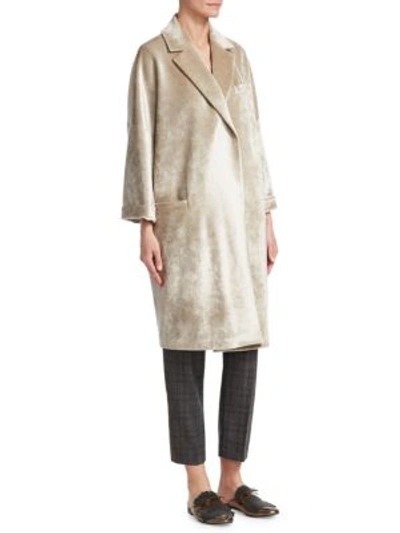 Shop Brunello Cucinelli Velvet Cocoon Coat In Dove