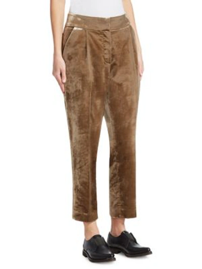 Shop Brunello Cucinelli Crushed Velvet Pleated Pants In Dune