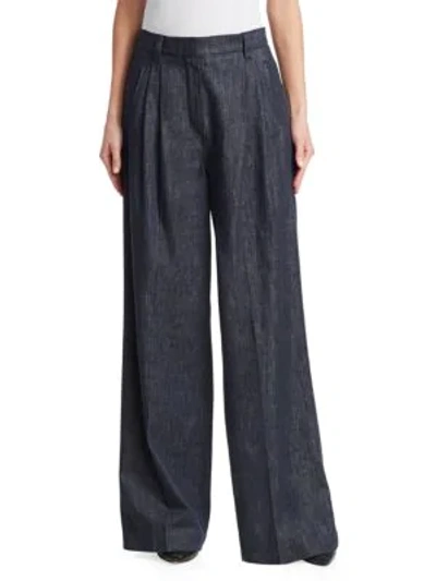 Shop Brunello Cucinelli Cotton Wide-leg Trousers In Dark Denim