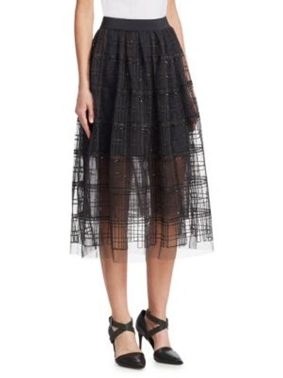 Shop Brunello Cucinelli Window-pane Tulle Skirt In Volcano