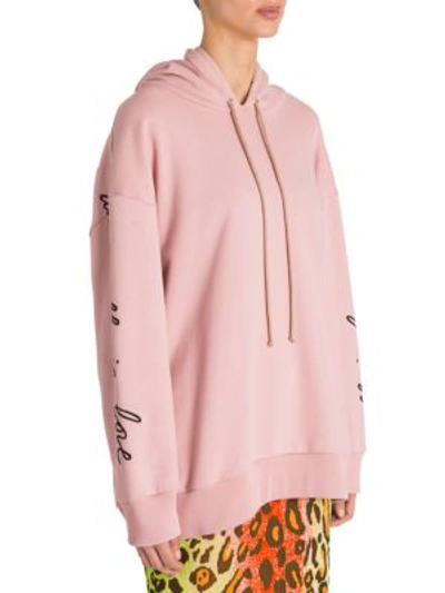 Shop Stella Mccartney Message Love Embroidered Hoodie In Pink
