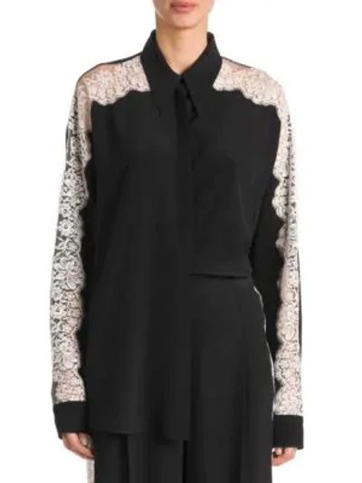 Shop Stella Mccartney Lace Insert Silk Blouse In Black