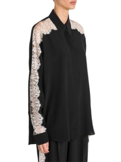 Shop Stella Mccartney Lace Insert Silk Blouse In Black