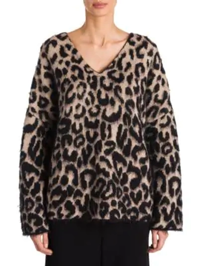 Shop Stella Mccartney Leopard Print Mohair Sweater In Bone Black