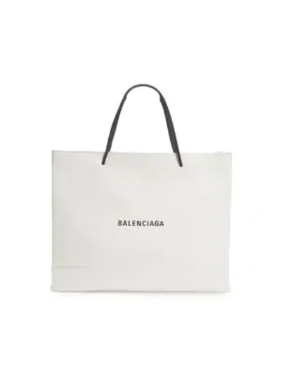 Shop Balenciaga Logo Leather Shopper In Black White