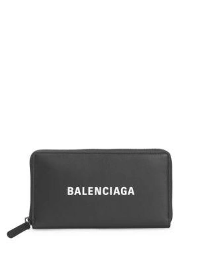 Shop Balenciaga Everyday Zip-around Leather Wallet In Black