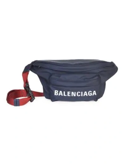 Shop Balenciaga Wheel Nylon Logo Belt Bag In Navy