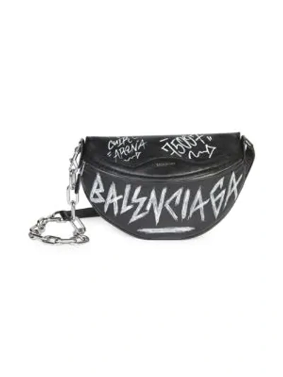 Shop Balenciaga Leather Graffiti Souvenir Belt Bag In Black
