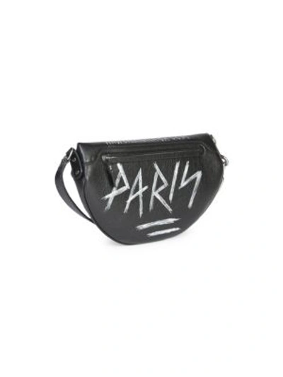 Shop Balenciaga Leather Graffiti Souvenir Belt Bag In Black