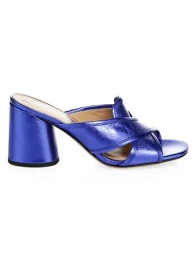 Shop Marc Jacobs Aurora Metallic Leather Mules In Blue