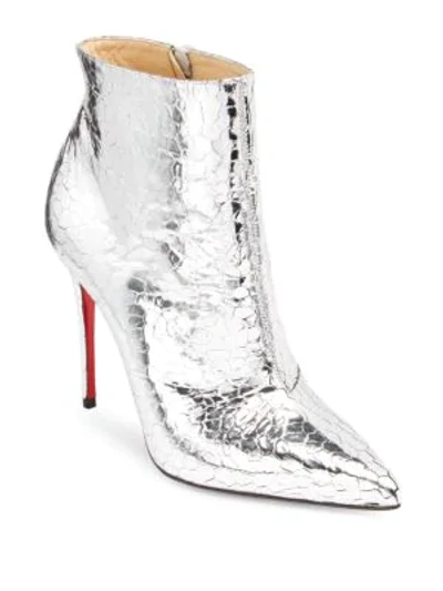 Shop Christian Louboutin So Kate 100 Mirrored Leather Booties In Silver