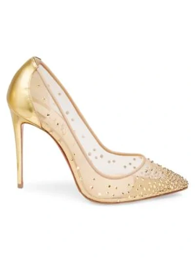 Shop Christian Louboutin Follies Strass Crystal Mesh Leather Pumps In Gold