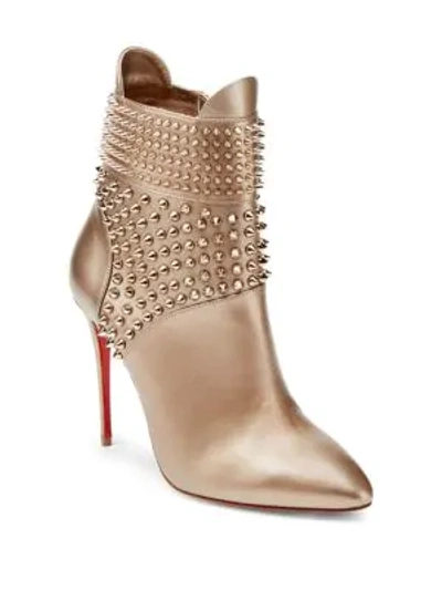 Shop Christian Louboutin Studded 100 Leather Booties In Gold