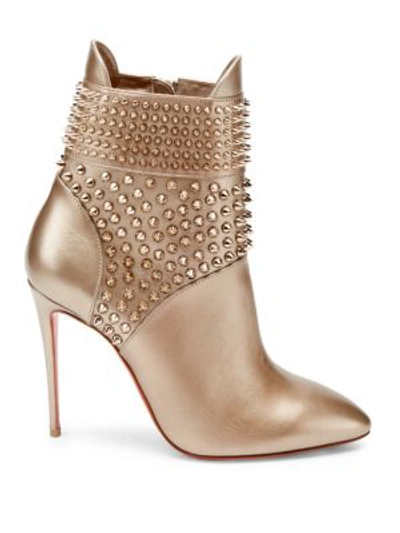 Shop Christian Louboutin Studded 100 Leather Booties In Gold