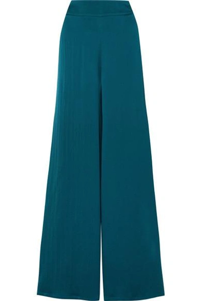 Shop Safiyaa Nara Hammered Silk-satin Wide-leg Pants In Emerald