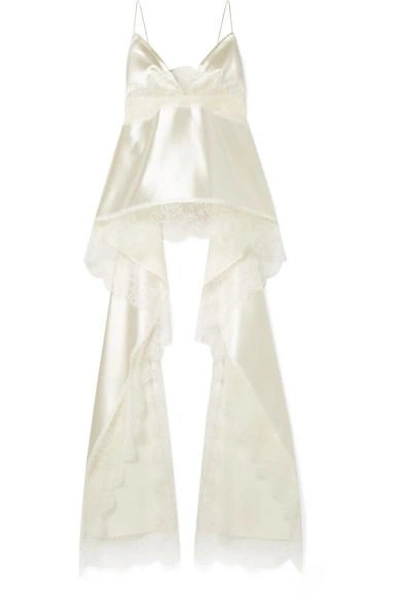 Shop Danielle Frankel Chantilly Lace-trimmed Silk And Wool-blend Satin Camisole In Cream