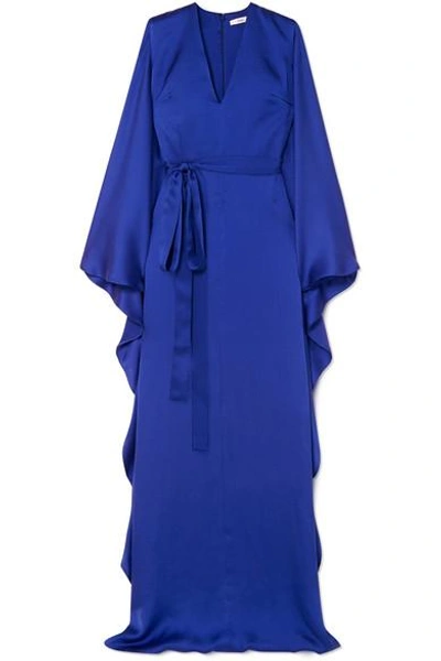 Shop Safiyaa Aurora Hammered Silk-satin Gown In Blue
