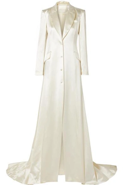Shop Danielle Frankel Jean Silk And Wool-blend Satin Coat In Cream