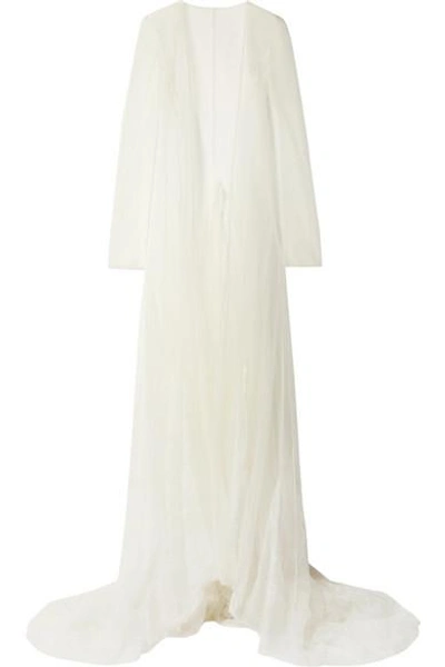 Shop Danielle Frankel Chantilly Lace-trimmed Tulle Coat In White