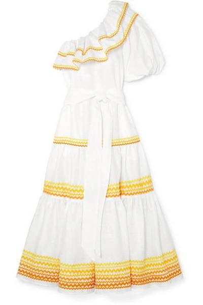 Shop Lisa Marie Fernandez Arden One-shoulder Linen Dress In White