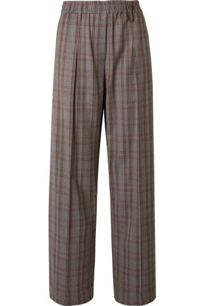 Shop Brunello Cucinelli Checked Wool-crepe Wide-leg Pants In Gray