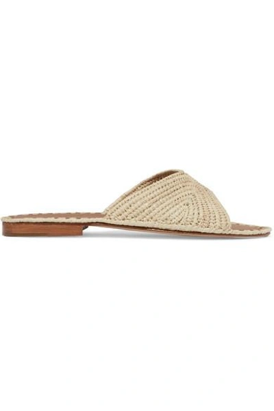 Shop Carrie Forbes Salon Woven Raffia Slides In Beige