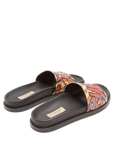 Burberry Ashmore Graffiti-print Vintage Check Slides In Brown Multi |  ModeSens