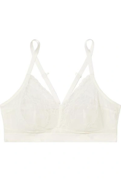 Shop Spanx Spotlight Lace-paneled Stretch-mesh Soft-cup Bra In White