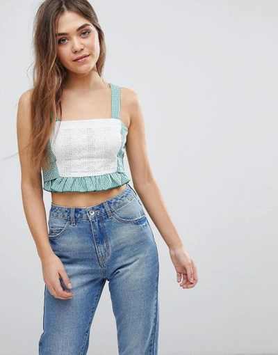 Shop After Market Gingham And Broderie Crop Top - Green