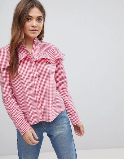Shop After Market Gingham Ruffle Top - Red