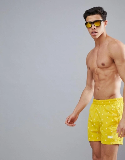 Shop Helly Hansen Colwell Lobster Print Swim Shorts In Yellow - Yellow