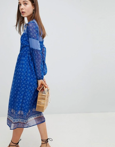 Shop New Look Border Print Midi Dress - Blue