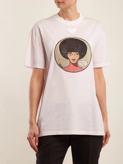 Prada Angela Davis Cotton T-shirt In Rosa Chiaro Multicolor | ModeSens
